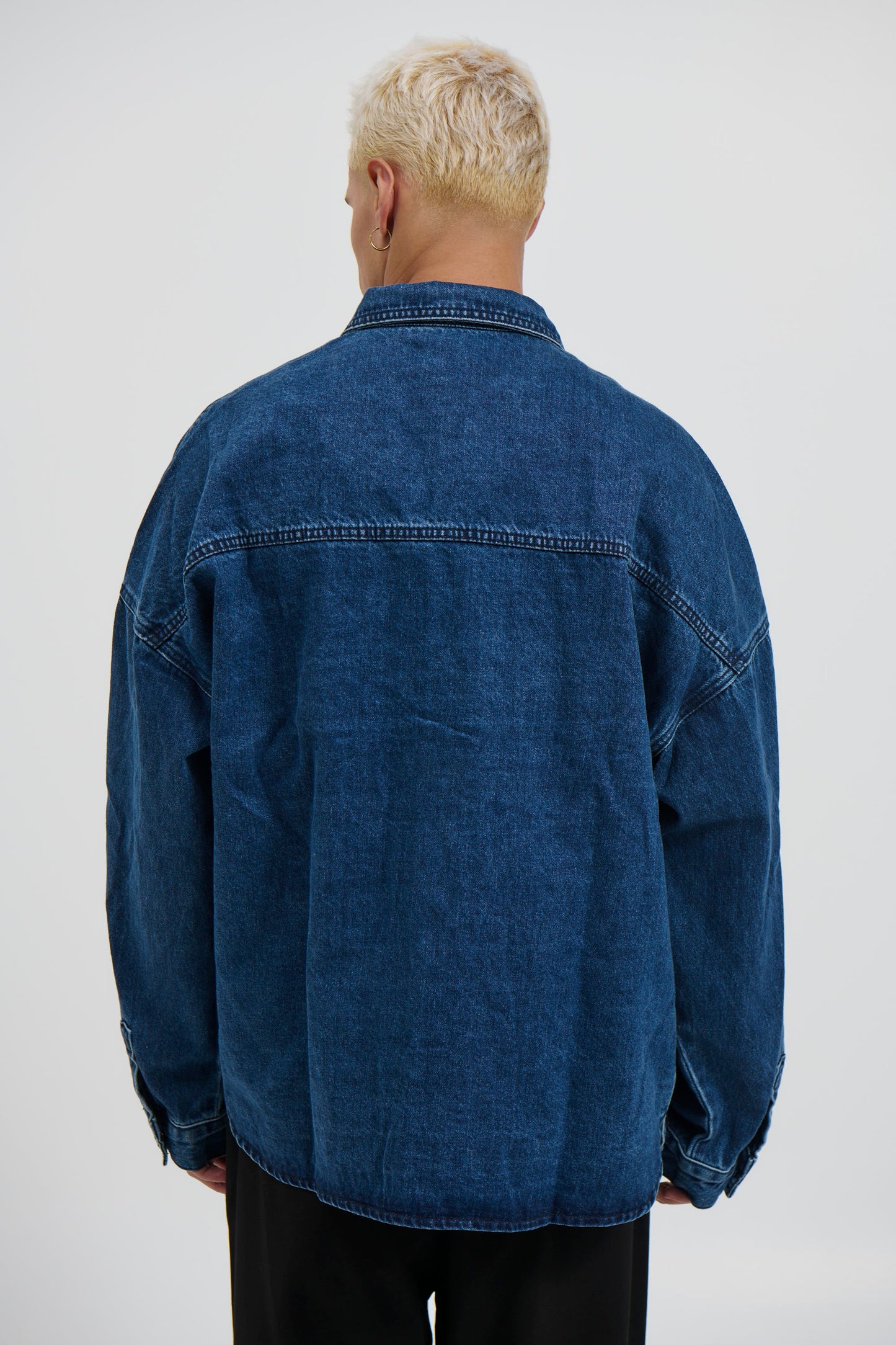 Drop Shoulder Denim Shirt Dark Blue