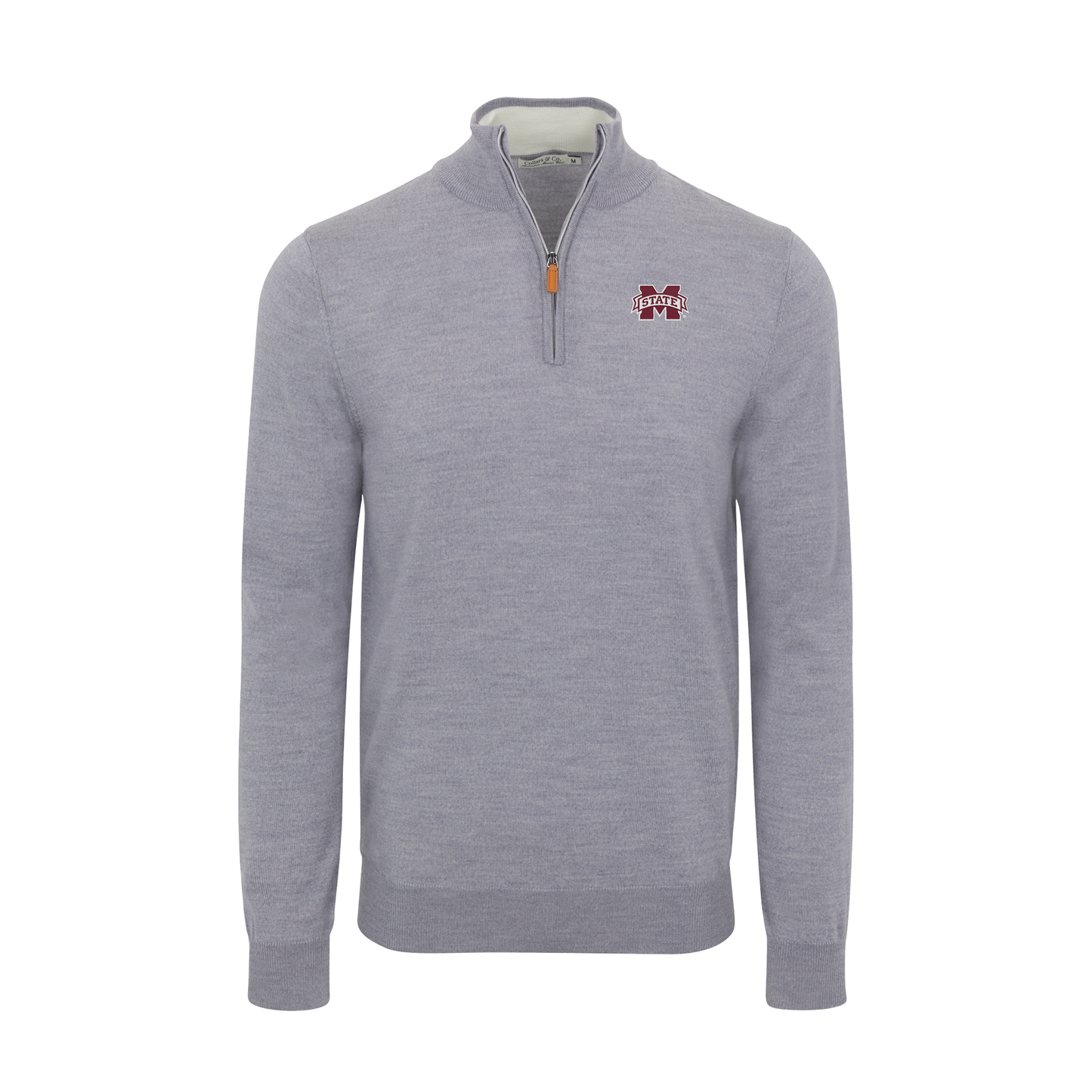 Mississippi State Grey Melange Cashmere Touch Australian Merino Quarter Zip Sweater