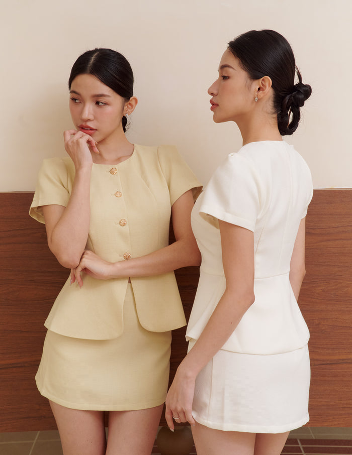 Amara Tweed Peplum Top in White