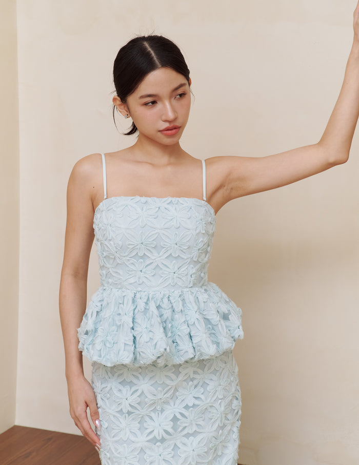 Claudine Petal Peplum Top in Blue