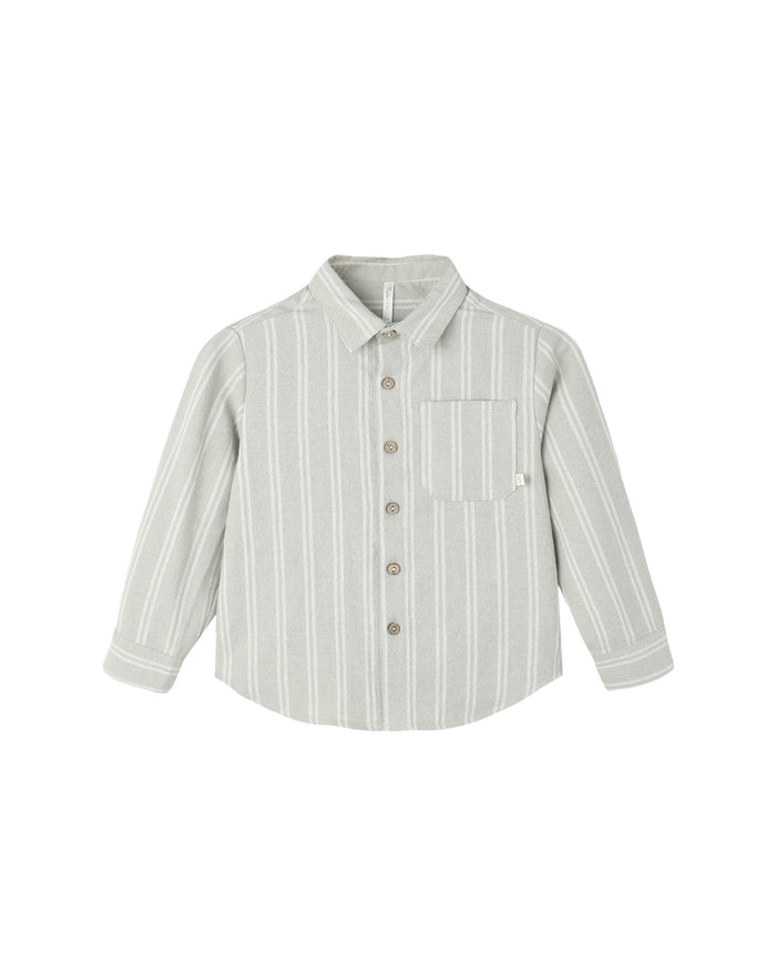 collared long sleeve shirt in sage pinstripe