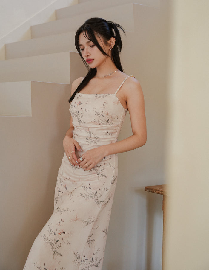 Corrine Beaded Strap Dress in Botanical