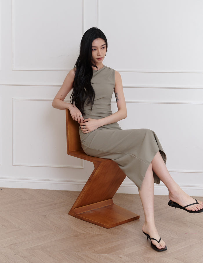 Elodie Ruched Midi Dress in Olive
