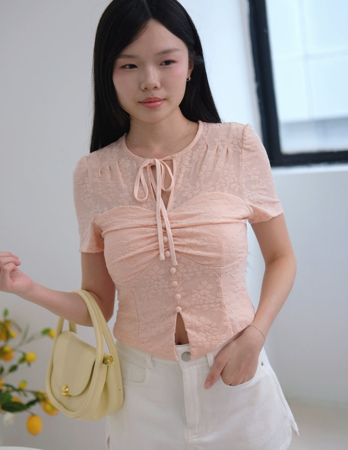 Florence Textured Floral Top in Blush
