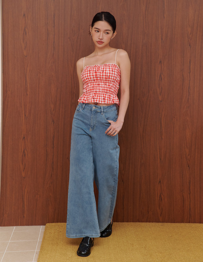 Jaela Padded Top in Cherry Gingham