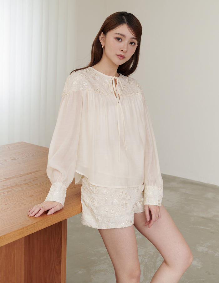 Lorraine Embroidered Blouse in Cream