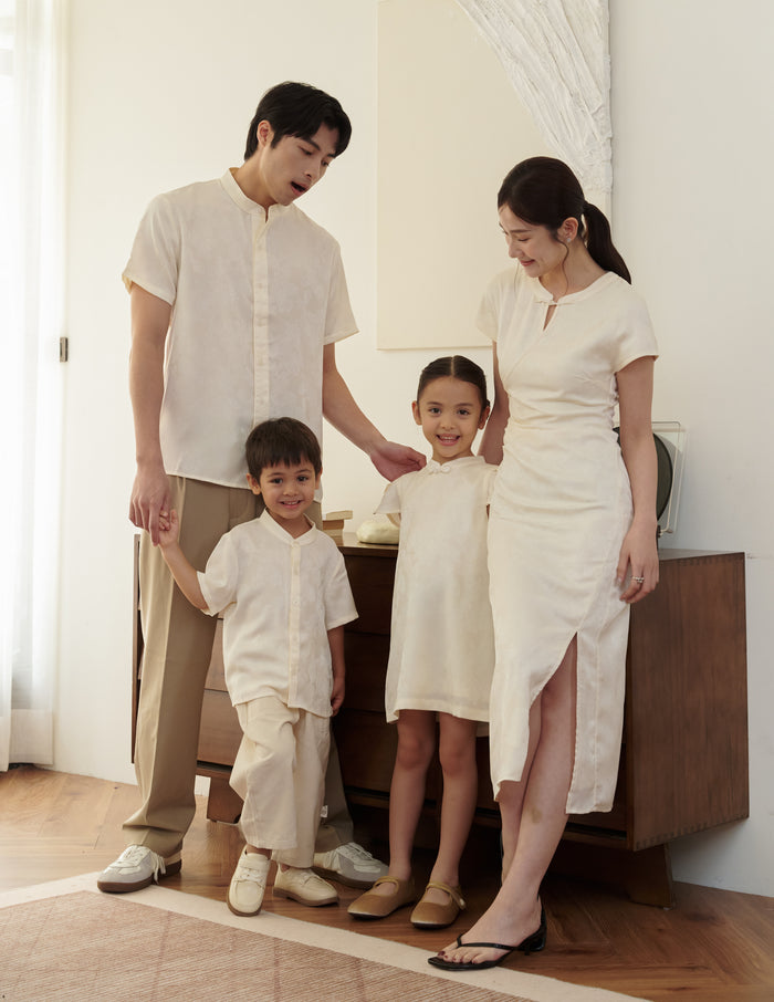 Oliver Jacquard Boy's Shirt in Ivory