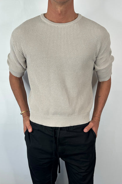 Drop Sleeve Knitted Tee Stone - FINAL SALE