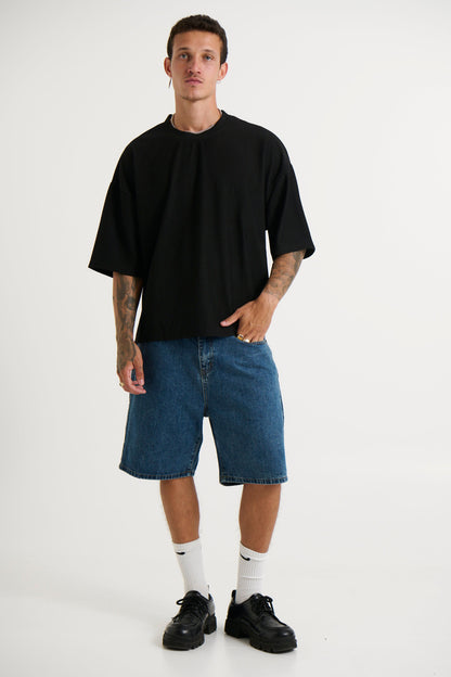 Crop Box Tee Ribbed Black - FINAL SALE