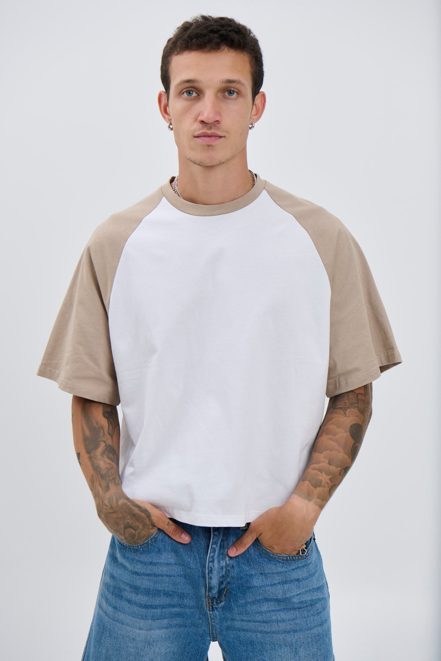 Crop Box Tee Raglan Light Khaki - FINAL SALE