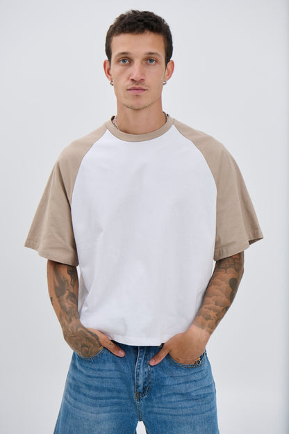 Crop Box Tee Raglan Light Khaki - FINAL SALE