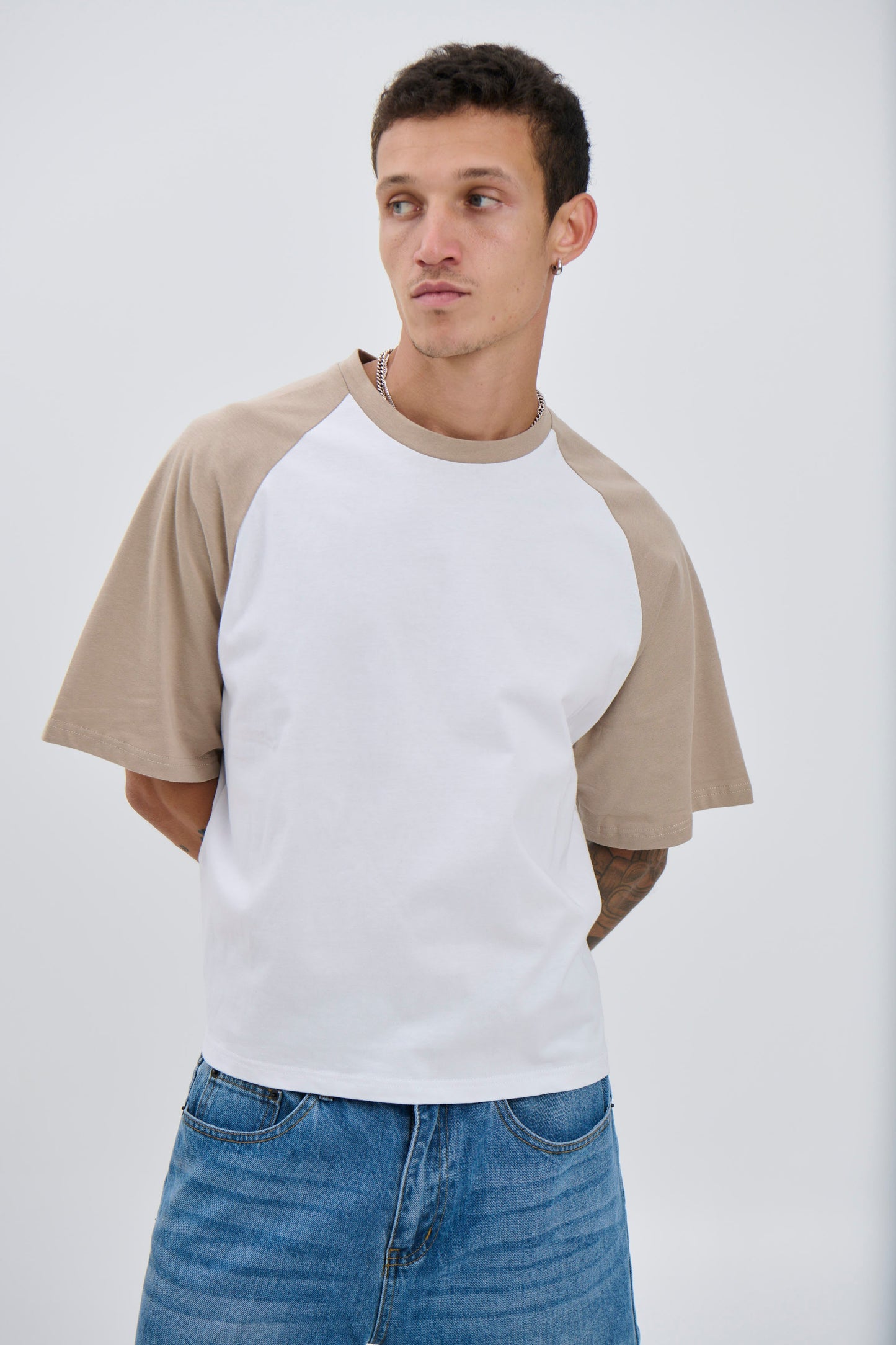 Crop Box Tee Raglan Light Khaki - FINAL SALE