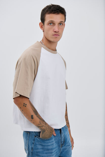 Crop Box Tee Raglan Light Khaki - FINAL SALE