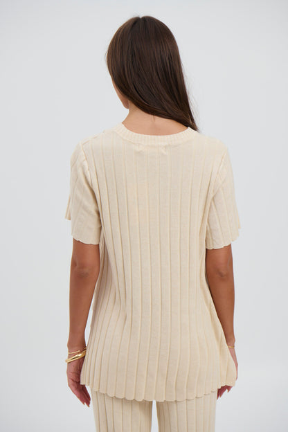 Leighton Ribbed Top Bone - FINAL SALE