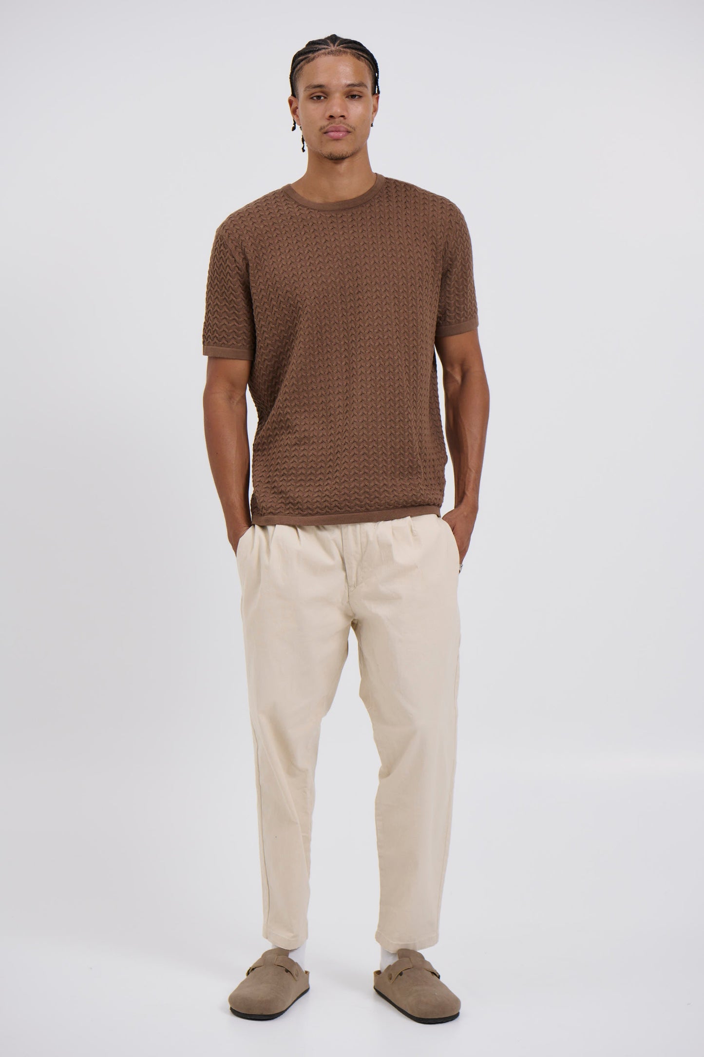 Carter Knitted Crew Tee Choc - FINAL SALE