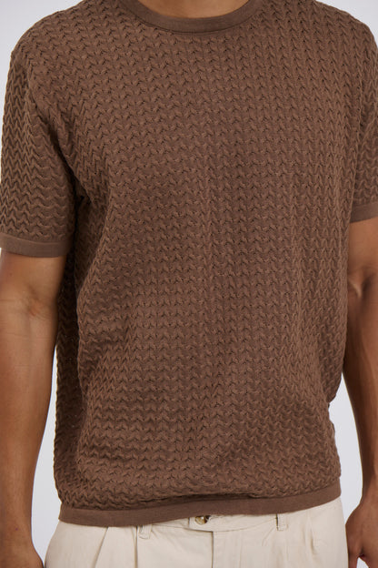 Carter Knitted Crew Tee Choc - FINAL SALE