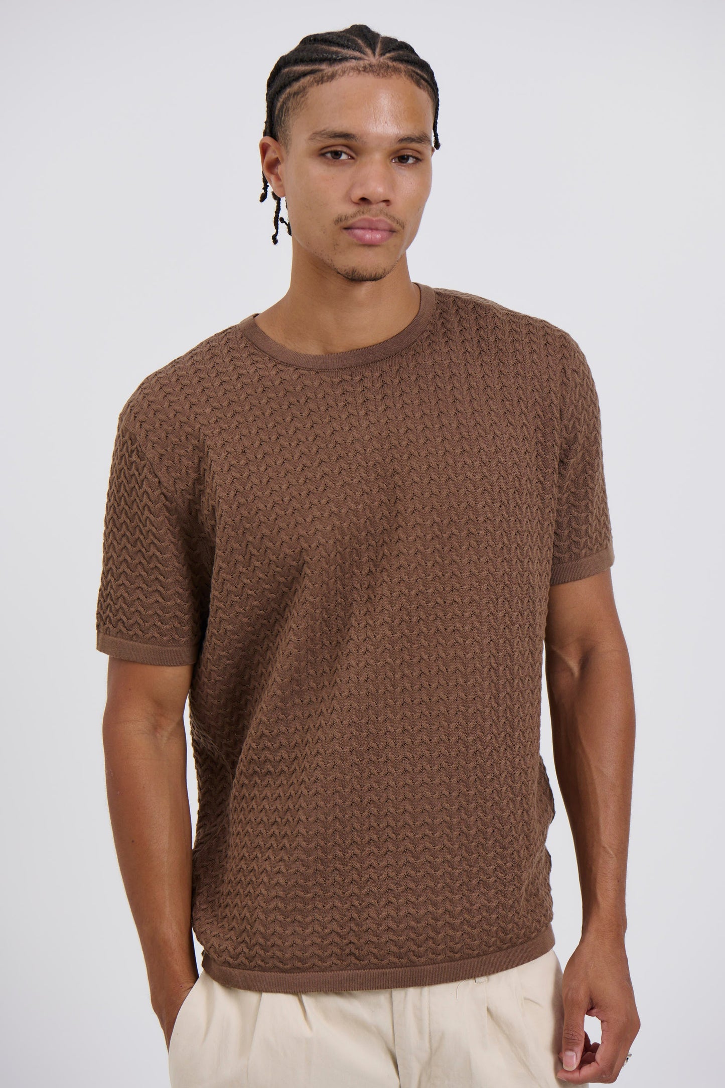 Carter Knitted Crew Tee Choc - FINAL SALE