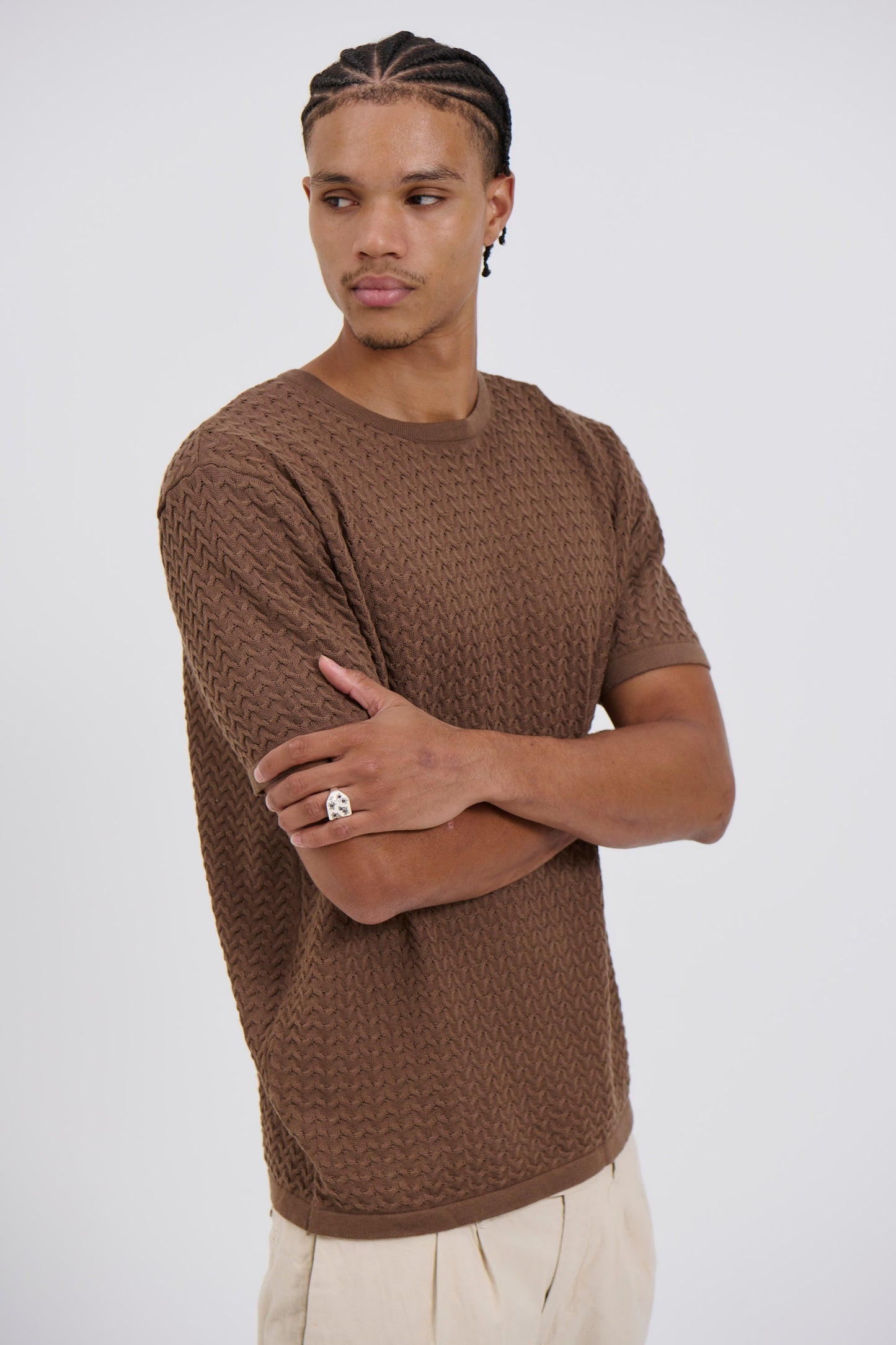 Carter Knitted Crew Tee Choc - FINAL SALE