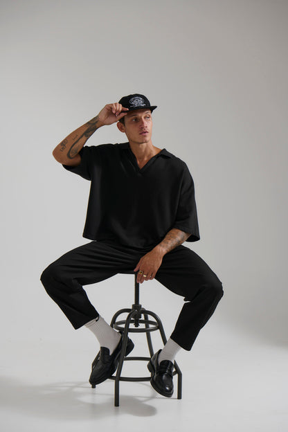 Jersey Crop Polo Black