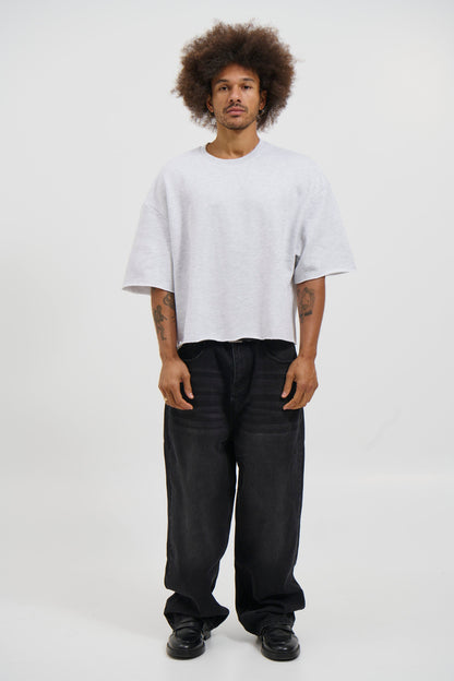 Crop Box Fleece Tee Heather Grey - FINAL SALE