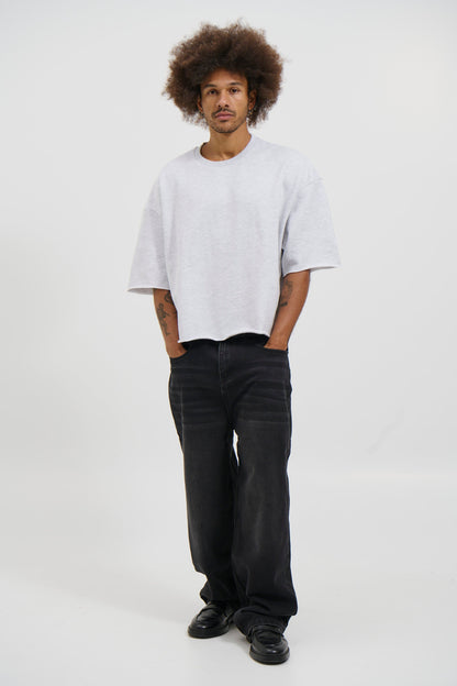 Crop Box Fleece Tee Heather Grey - FINAL SALE