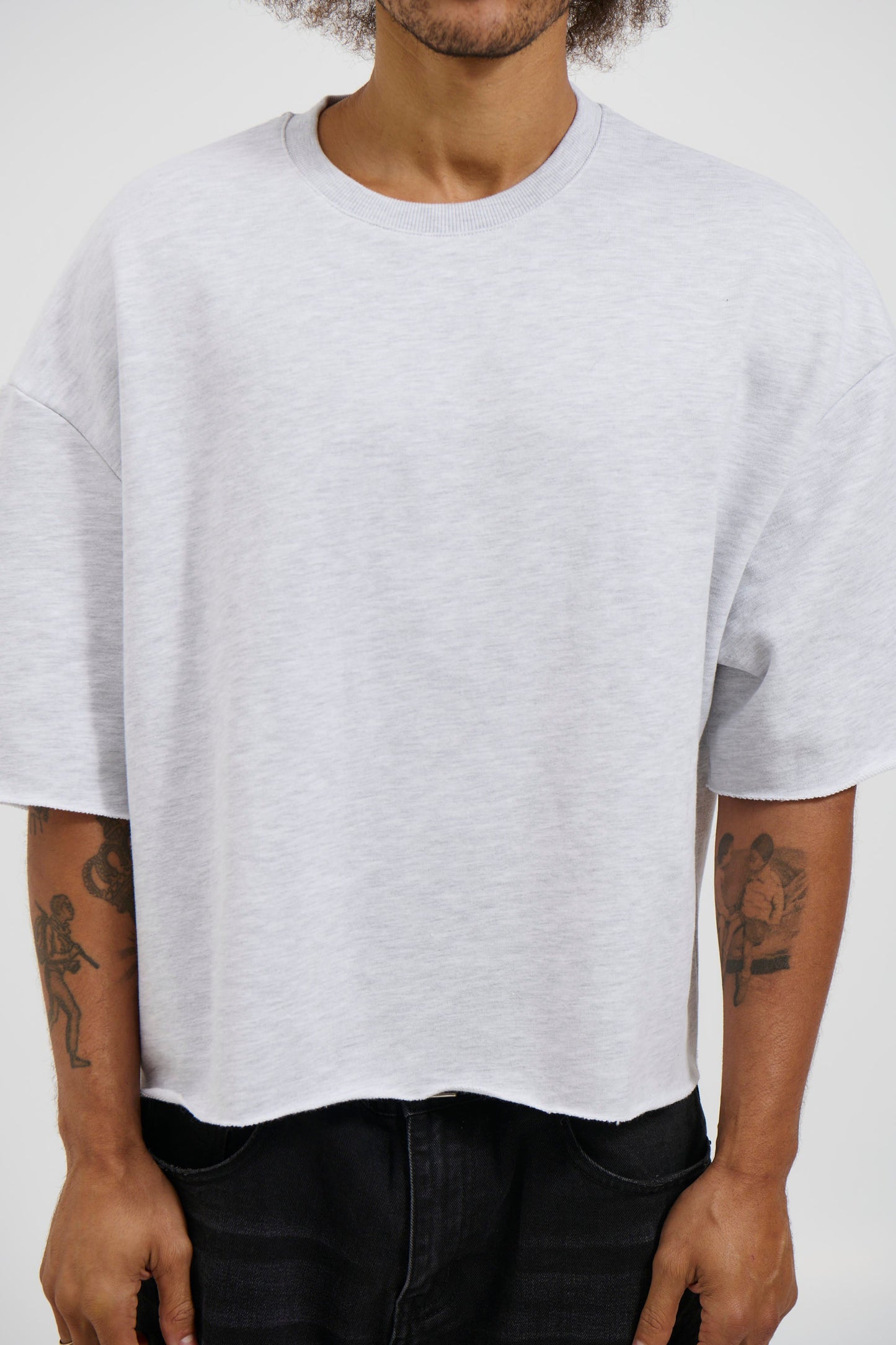 Crop Box Fleece Tee Heather Grey - FINAL SALE