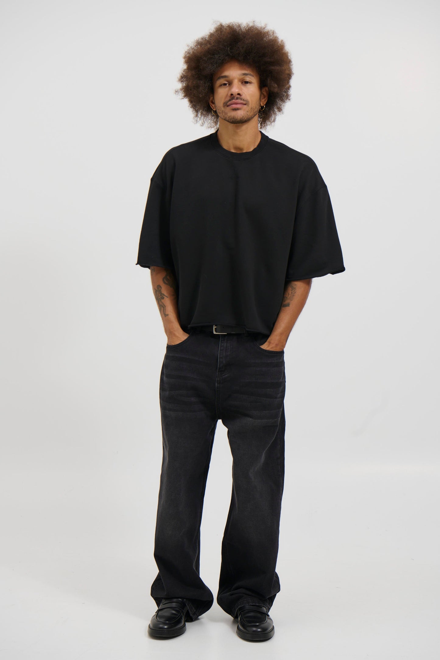 Crop Box Fleece Tee Wash Black