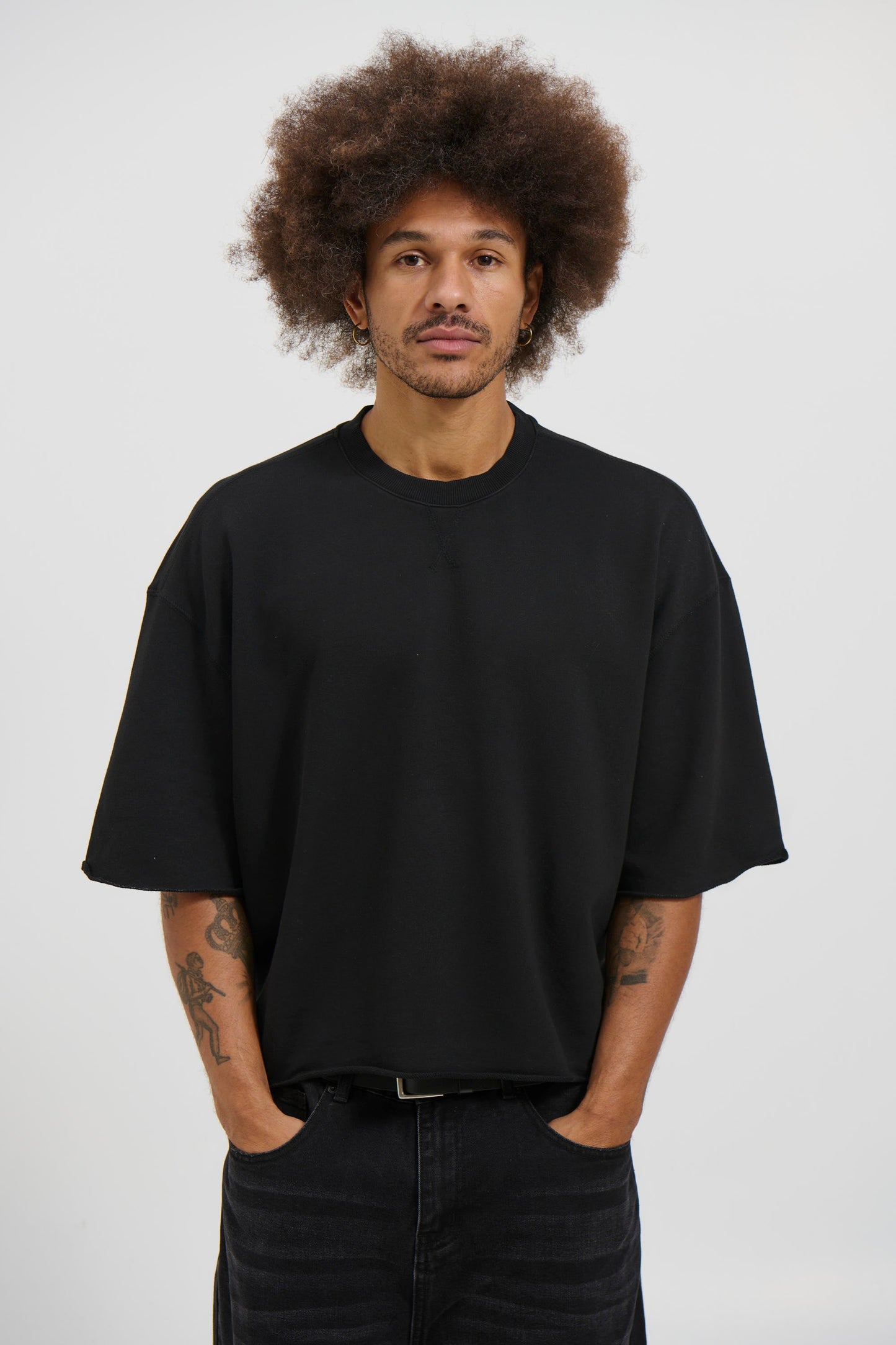 Crop Box Fleece Tee Wash Black