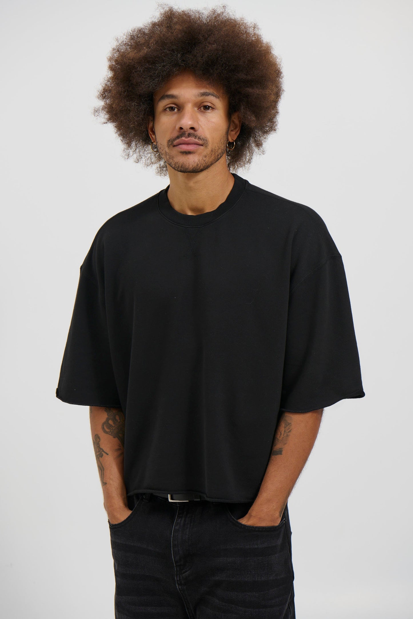 Crop Box Fleece Tee Wash Black