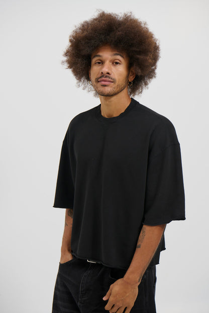 Crop Box Fleece Tee Wash Black