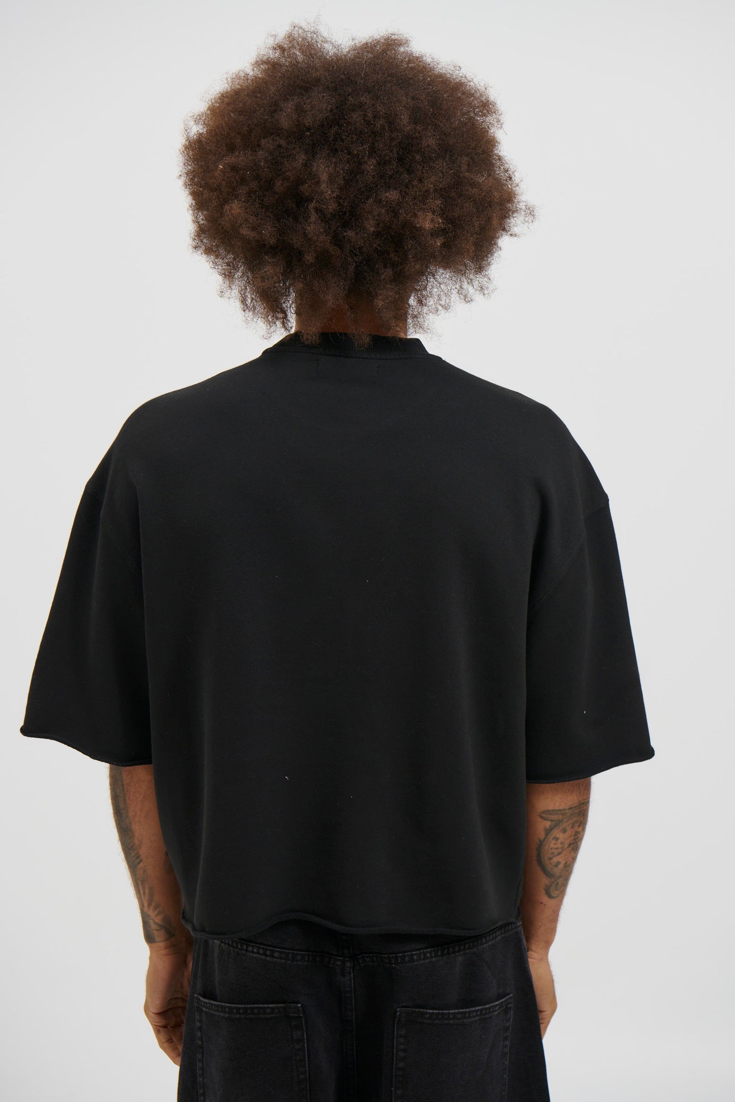 Crop Box Fleece Tee Wash Black