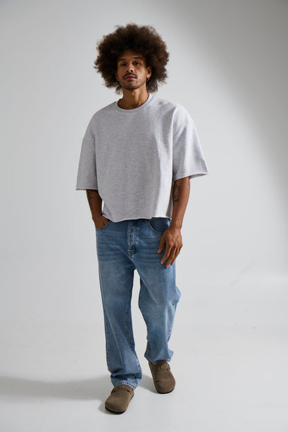 Crop Box Fleece Tee Heather Grey - FINAL SALE