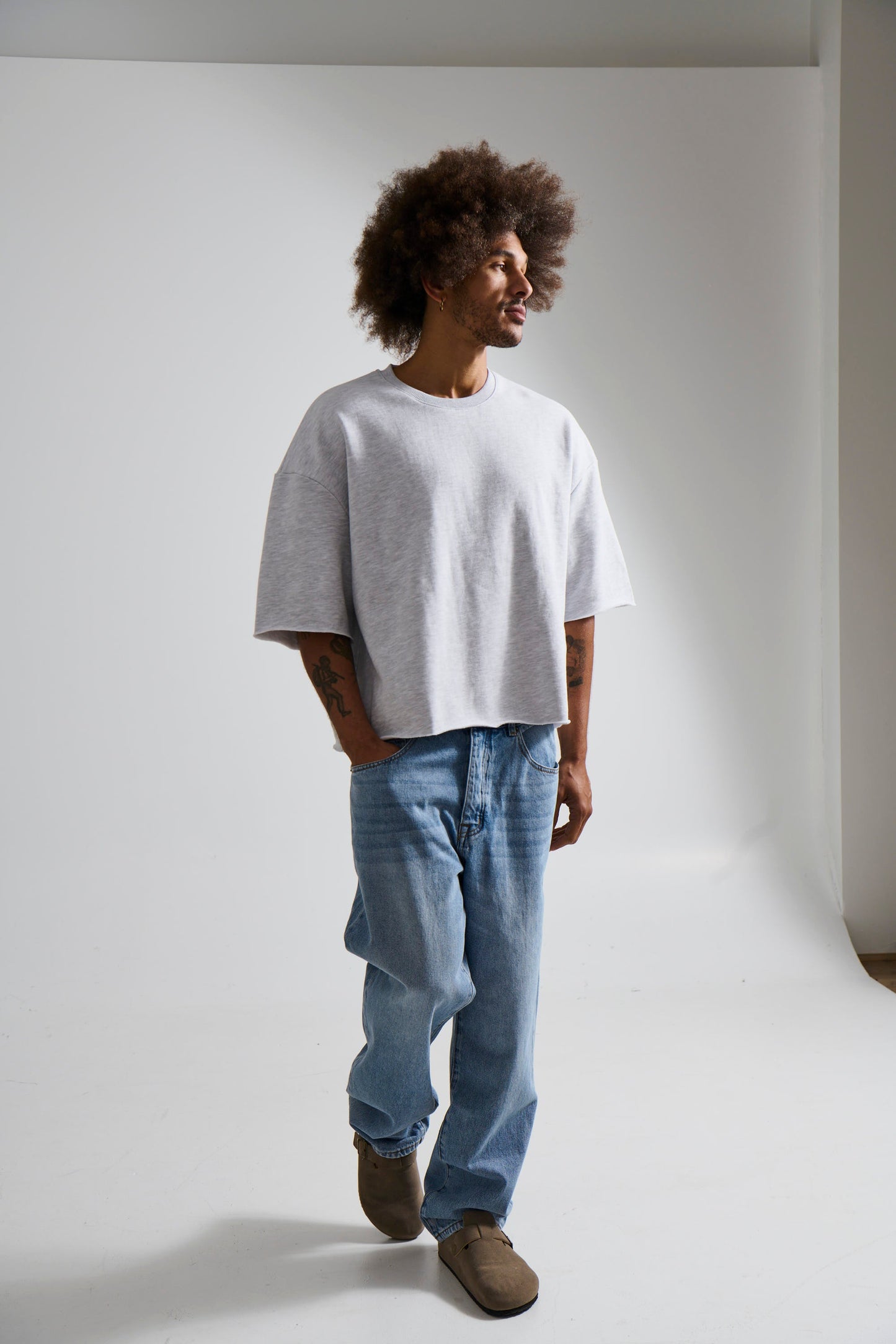 Crop Box Fleece Tee Heather Grey - FINAL SALE