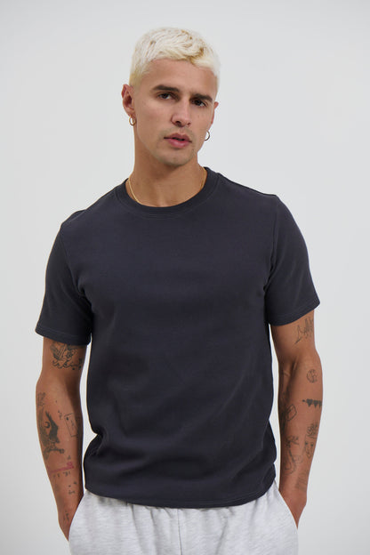 Fitted Ribbed Tee Charcoal