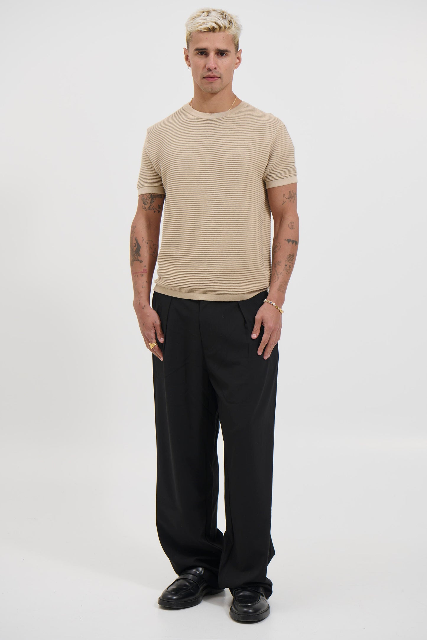 Horizontal Rib Knit Tee Oat