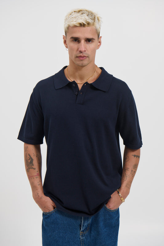 Archie Fitted Polo Navy - FINAL SALE