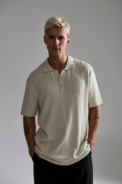 Hayden Knitted Polo Soft Grey - FINAL SALE
