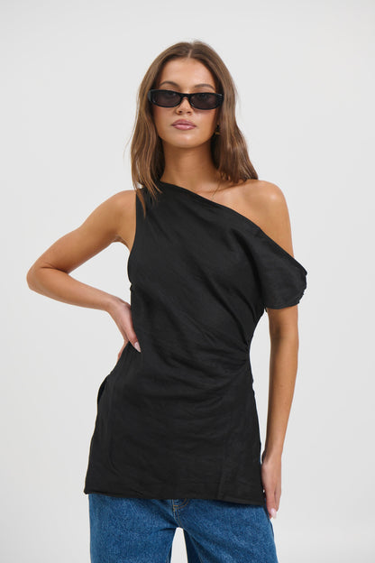 Lucy Linen Top Black - FINAL SALE