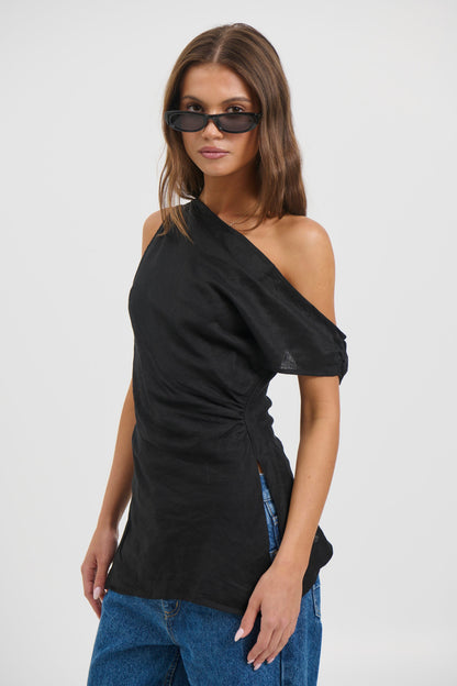Lucy Linen Top Black - FINAL SALE