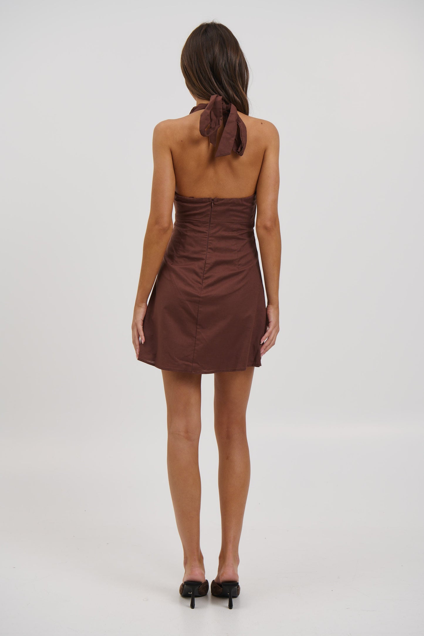 Kayla Halter Dress Chocolate - FINAL SALE