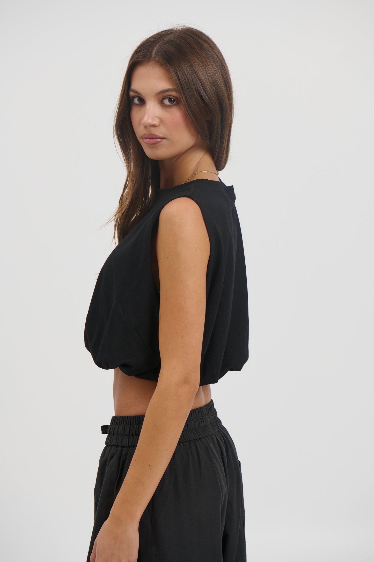 Emily Bubble Hem Top Black