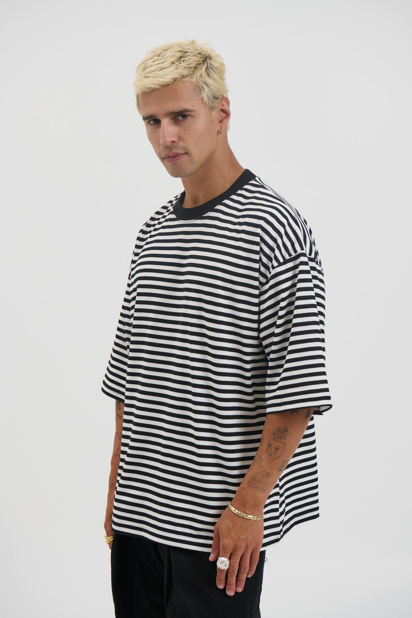 Lesley Stripe Crew Tee Black - FINAL SALE