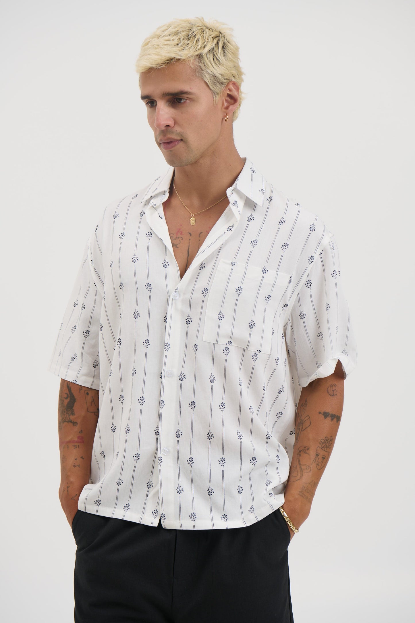 Jayden Stripe Floral Shirt White - FINAL SALE