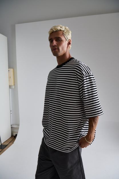 Lesley Stripe Crew Tee Black - FINAL SALE
