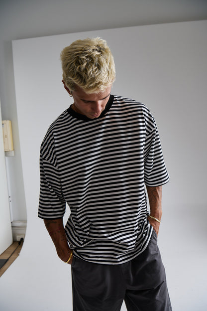 Lesley Stripe Crew Tee Black - FINAL SALE