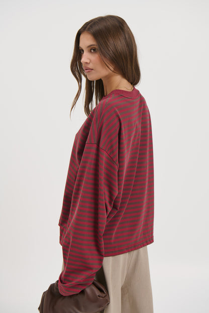 Bloom Long Sleeve Chocolate Wine Stripe