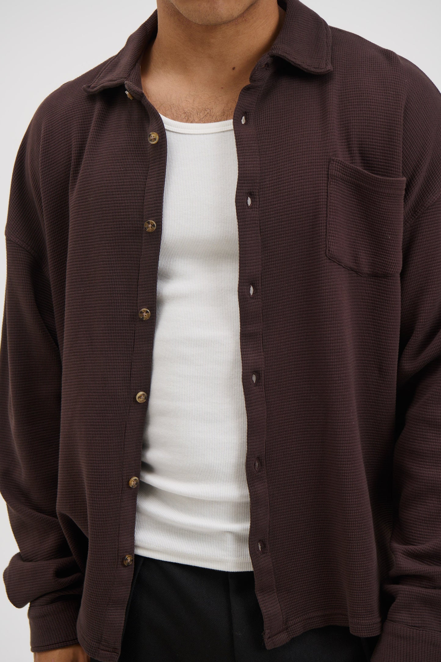 Long Sleeve Waffle Shirt Choc