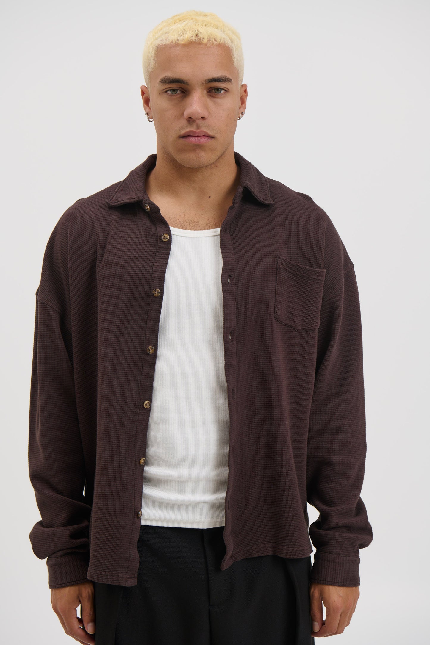 Long Sleeve Waffle Shirt Choc