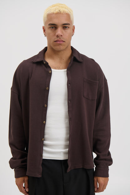 Long Sleeve Waffle Shirt Choc
