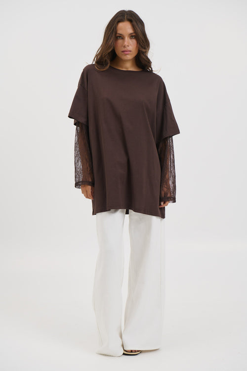 Amanda Lace Tee Dark Chocolate
